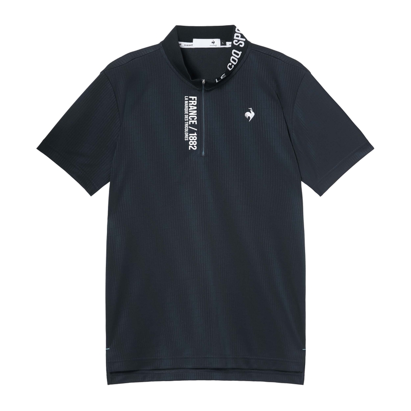 MEN`S STRIPED JACQUARD SHORT SLEEVE HALF ZIP SHIRT
